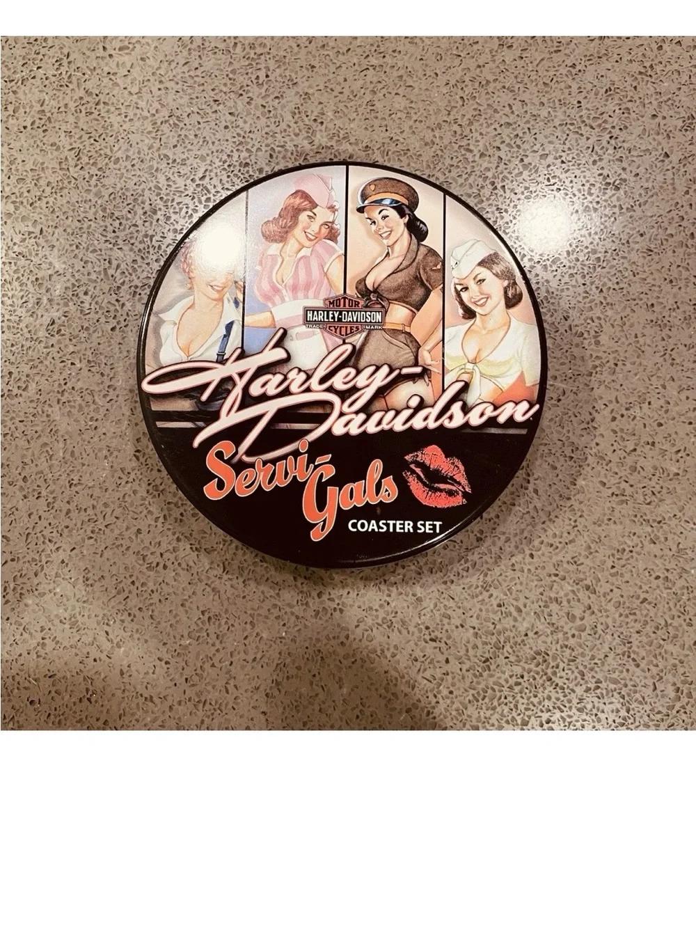 Harley-Davidson Servi-Gals Round Wall Art - Black, Cream & Pink Accents